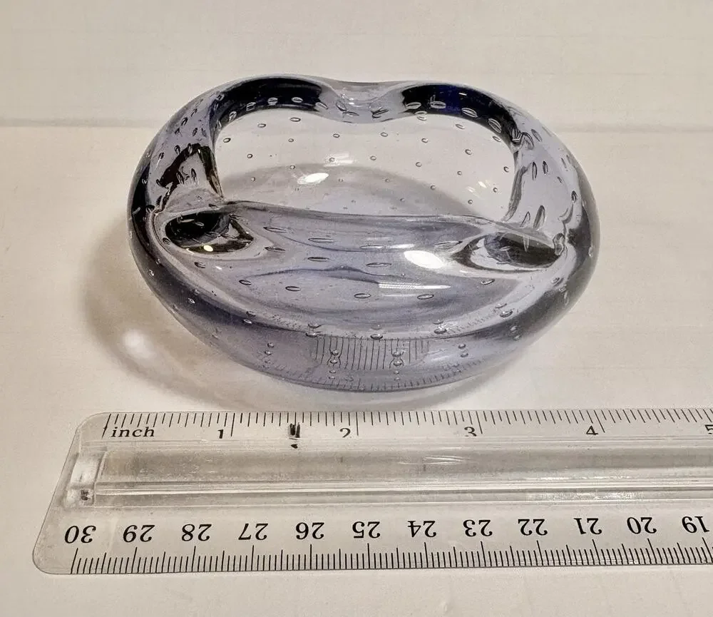 Vtg Murano Ashtray Dish Hand Blown Amethyst Bullicante Art Glass 4.5